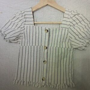 Striped Kids Blouse with Ruffle Trim